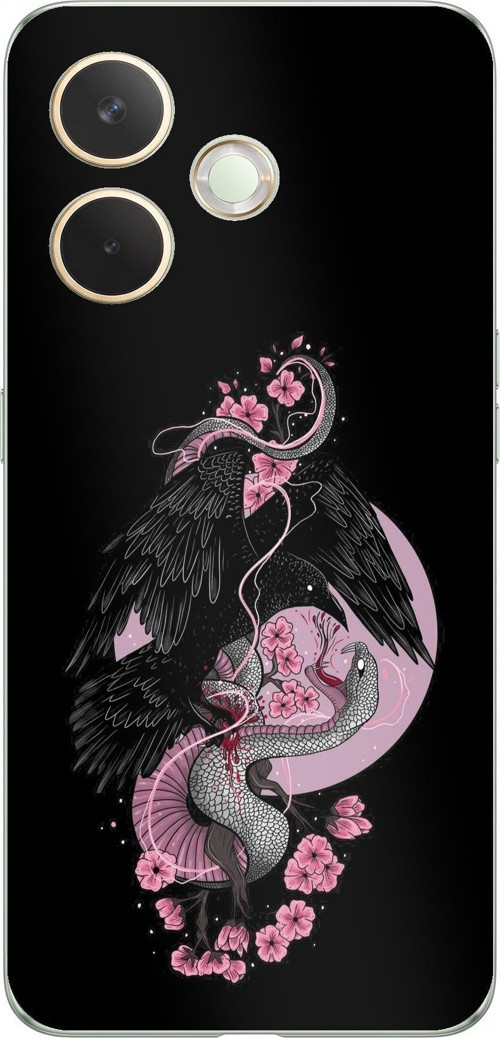 Oppo A5 Pro Uyumlu Pembe Siyah Yılan Baskılı Silikon Kılıf