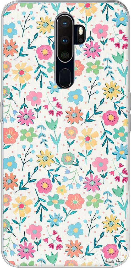 Oppo A5/A9 2020 Uyumlu Dekoratif Çiçekler Baskılı Silikon Kılıf