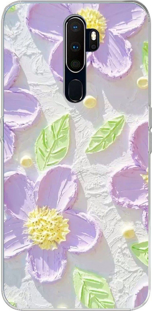 Oppo A5/A9 2020 Uyumlu Mor Papatyalar Sulu Boya Baskılı Silikon Kılıf
