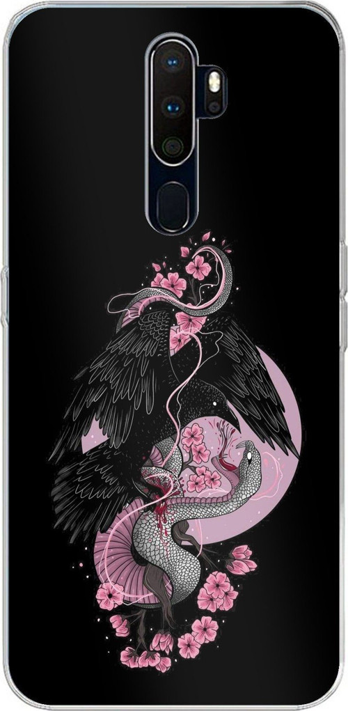 Oppo A5/A9 2020 Uyumlu Pembe Siyah Yılan Baskılı Silikon Kılıf