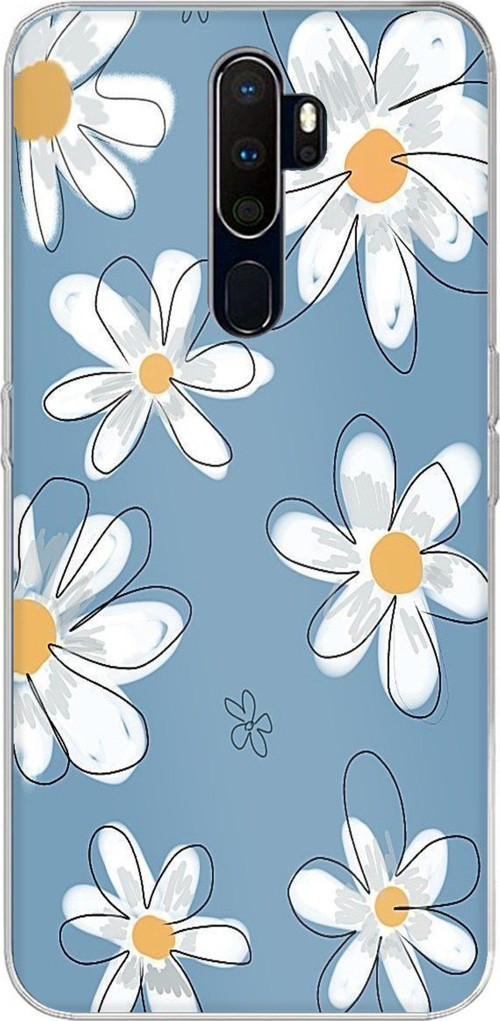 Oppo A5/A9 2020 Uyumlu Mavi Papatya Bahçesi Baskılı Silikon Kılıf