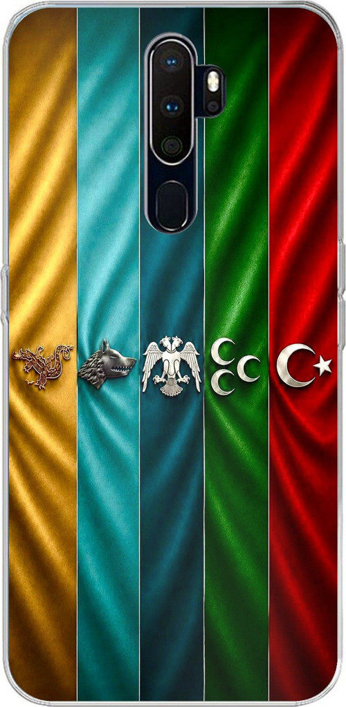 Oppo A5/A9 2020 Uyumlu Tarihi Türk Devletleri Bayrakları Baskılı Silikon Kılıf