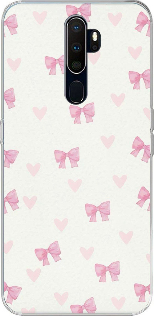 Oppo A5/A9 2020 Uyumlu Fiyonklar ve Pembe Kalpler Baskılı Silikon Kılıf