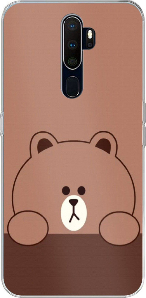 Oppo A5/A9 2020 Uyumlu Kahverengi Ayı Tasarımlı Baskılı Silikon Kılıf