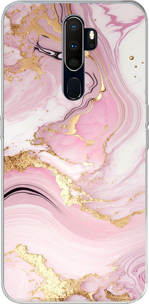 Oppo A5/A9 2020 Uyumlu Pembe Mermer Baskılı Silikon Kılıf