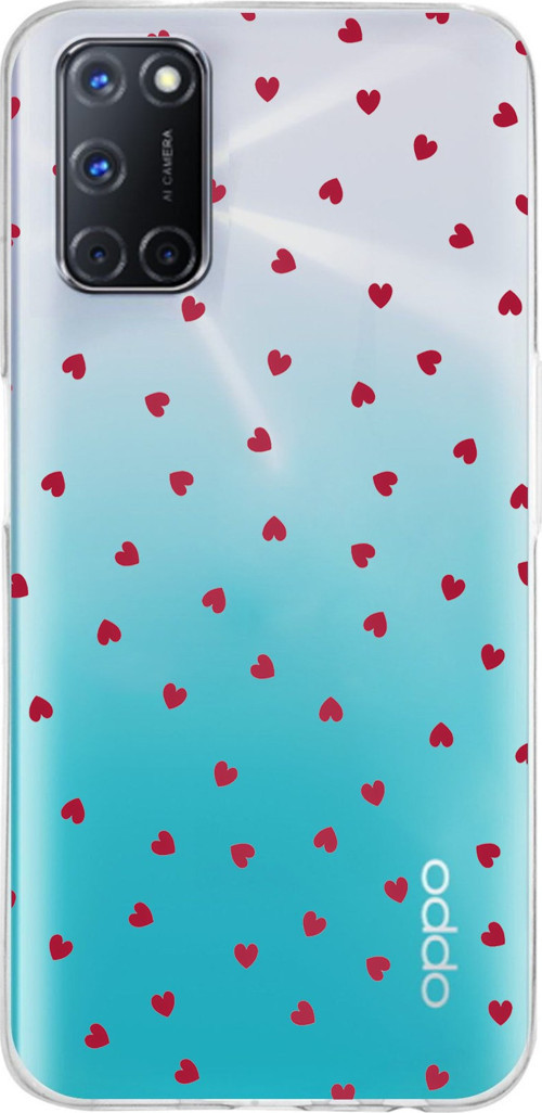 OPPO A52-A72-92 Uyumlu Kırmızı Kalpler Tasarımlı Baskılı Silikon Kılıf