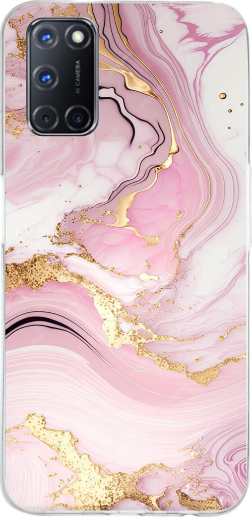 OPPO A52-A72-92 Uyumlu Pembe Mermer Baskılı Silikon Kılıf