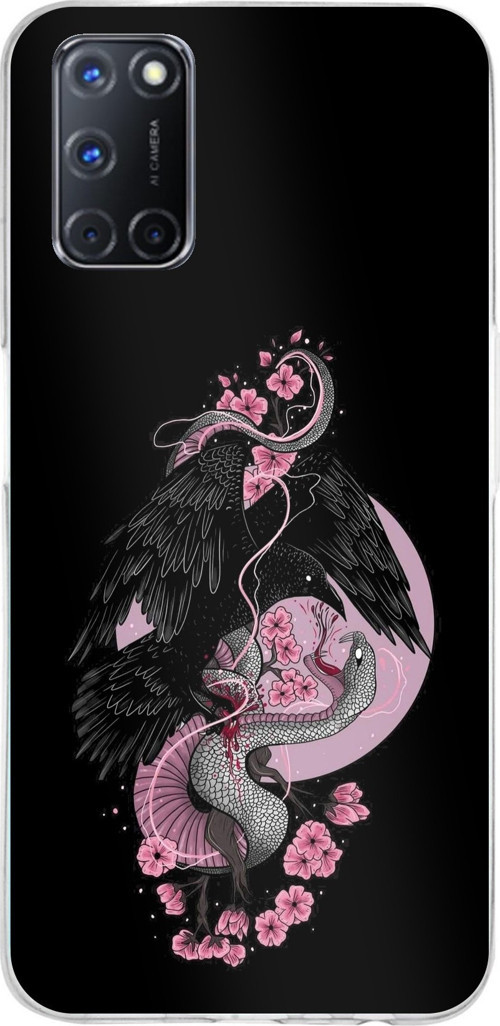 OPPO A52-A72-92 Uyumlu Pembe Siyah Yılan Baskılı Silikon Kılıf