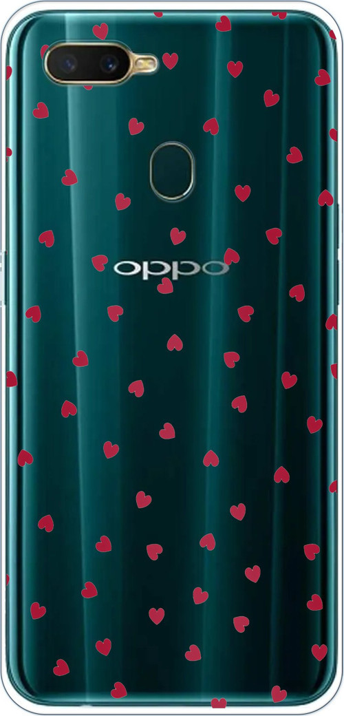 Oppo A5S-AX7-A12 Uyumlu Kırmızı Kalpler Tasarımlı Baskılı Silikon Kılıf