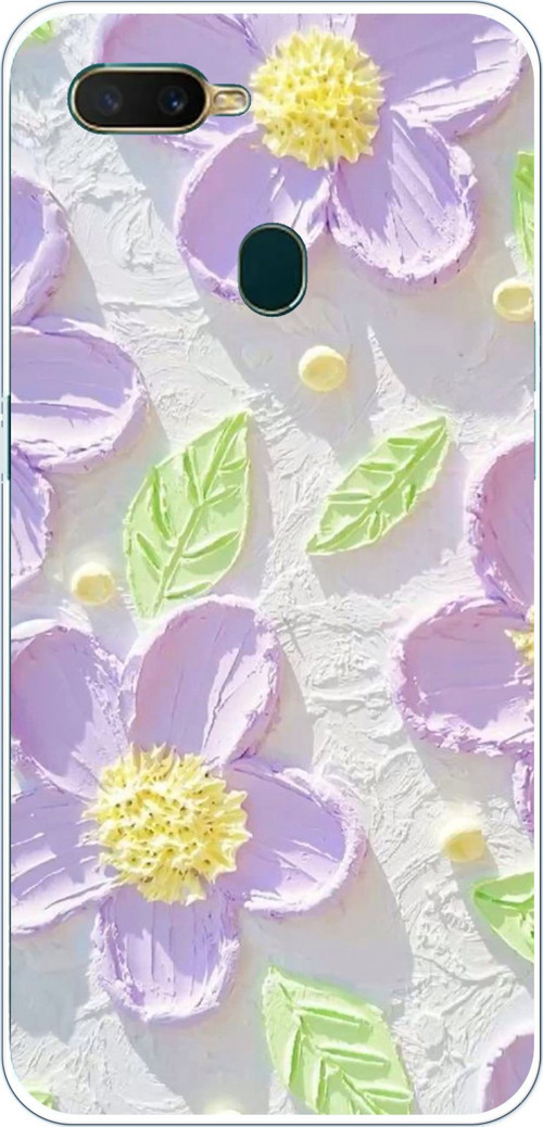 Oppo A5S-AX7-A12 Uyumlu Mor Papatyalar Sulu Boya Baskılı Silikon Kılıf