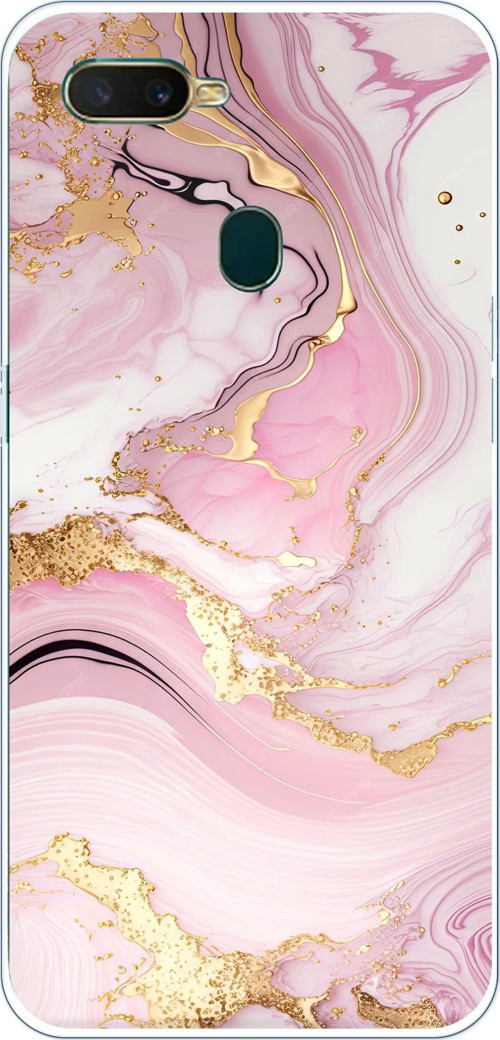 Oppo A5S-AX7-A12 Uyumlu Pembe Mermer Baskılı Silikon Kılıf