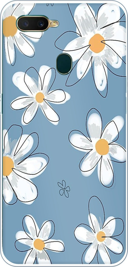 Oppo A5S-AX7-A12 Uyumlu Mavi Papatya Bahçesi Baskılı Silikon Kılıf