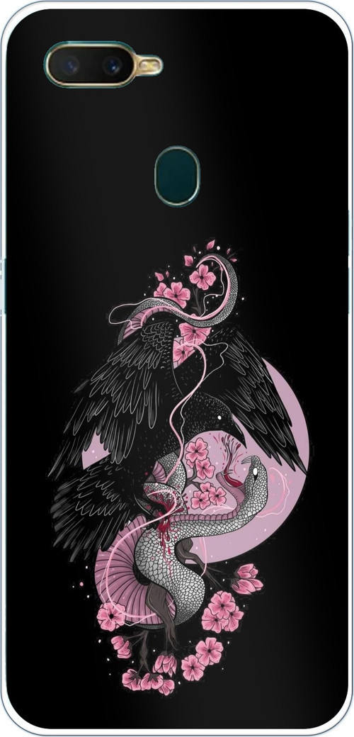 Oppo A5S-AX7-A12 Uyumlu Pembe Siyah Yılan Baskılı Silikon Kılıf