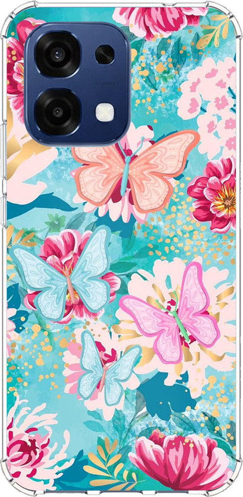 Oppo A6 PRO Uyumlu Kelebekler ve Çiçekler Baskılı Silikon Kılıf