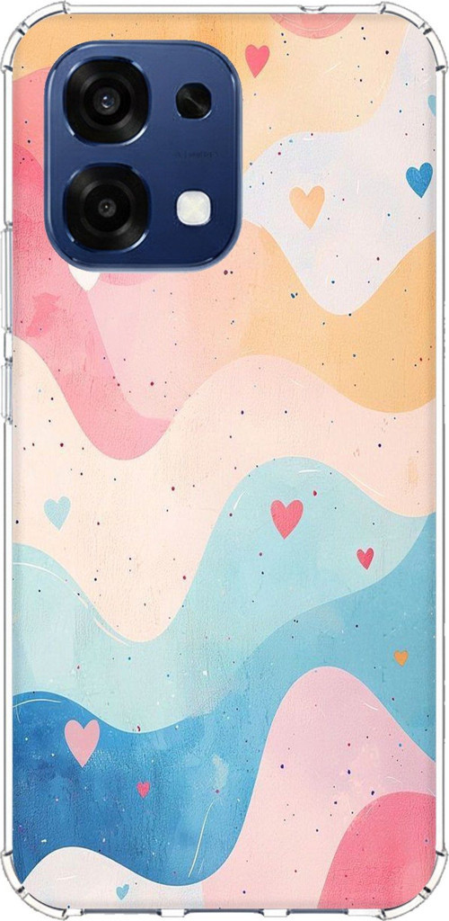 Oppo A6 PRO Uyumlu Pastel Renkli Dalgalı ve Kalp Baskılı Silikon Kılıf