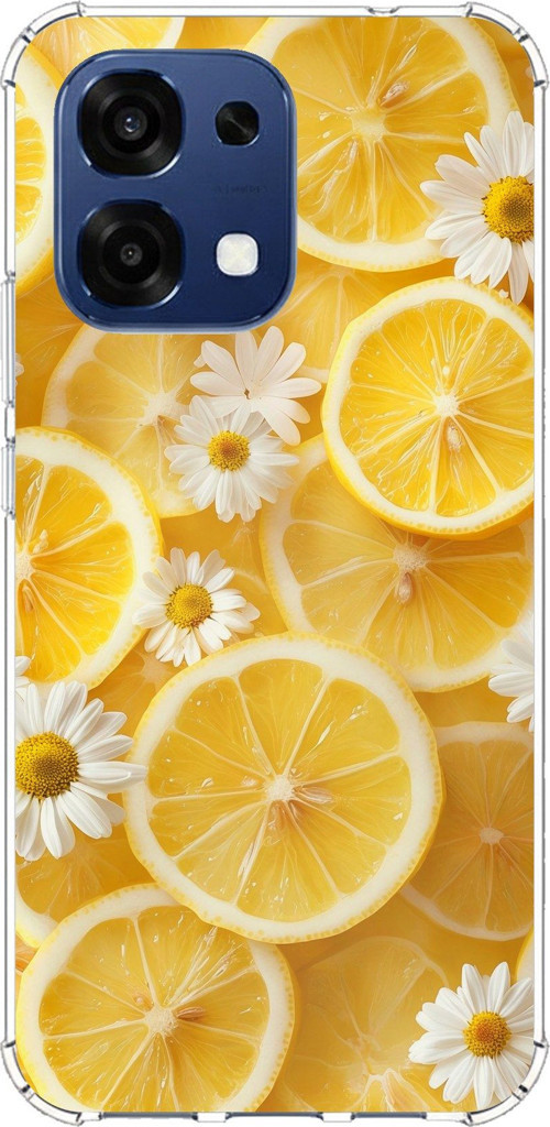 Oppo A6 PRO Uyumlu Limon Dilimleri ve Papatya Desenli Baskılı Silikon Kılıf