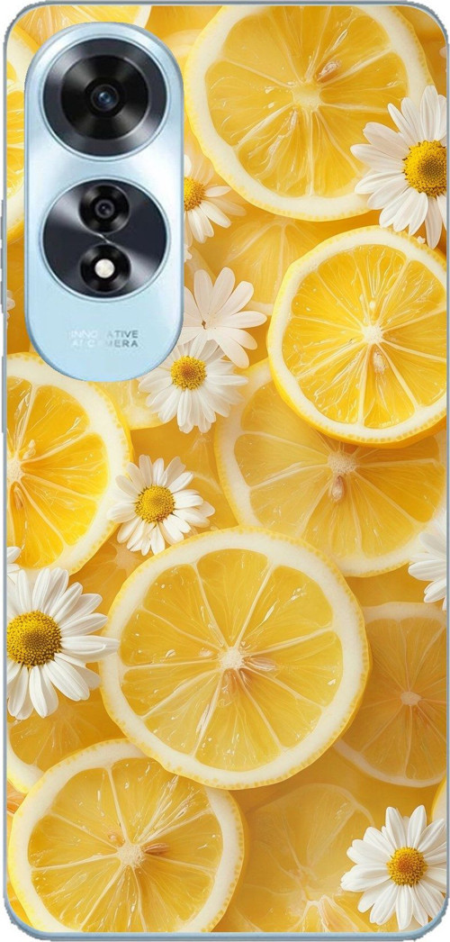 Oppo A60 Uyumlu Limon Dilimleri ve Papatya Desenli Baskılı Silikon Kılıf
