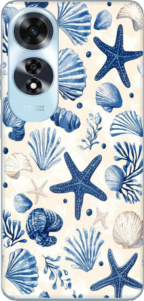 Oppo A60 Uyumlu Mavi Deniz Kabuğu ve Yıldız Desenli Baskılı Silikon Kılıf