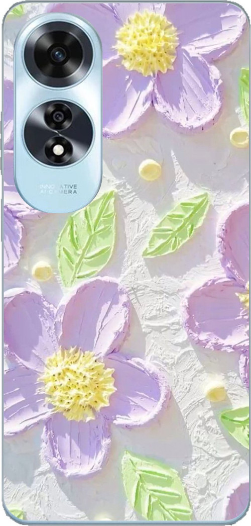 Oppo A60 Uyumlu Mor Papatyalar Sulu Boya Baskılı Silikon Kılıf