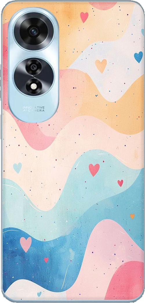 Oppo A60 Uyumlu Pastel Renkli Dalgalı ve Kalp Baskılı Silikon Kılıf
