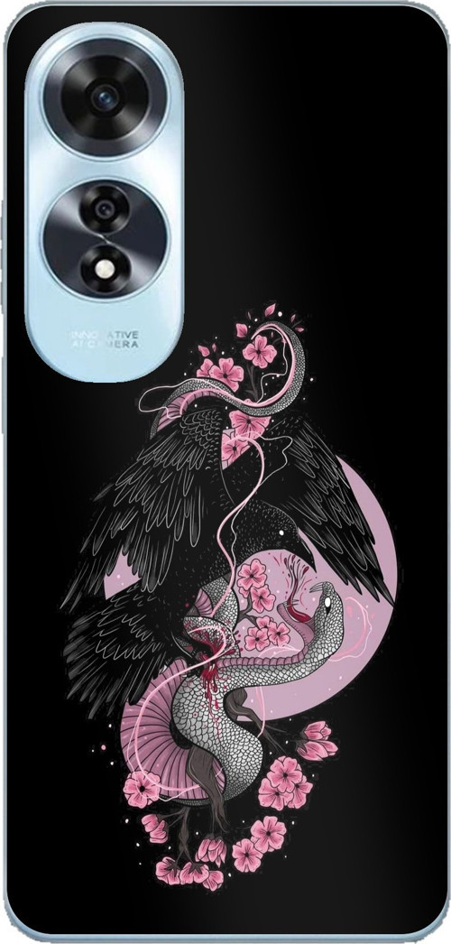 Oppo A60 Uyumlu Pembe Siyah Yılan Baskılı Silikon Kılıf