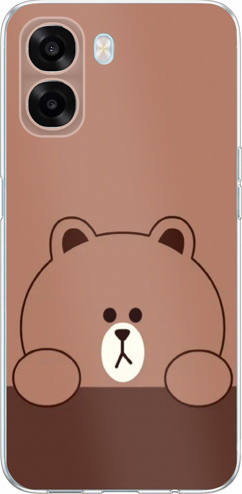 Oppo A6T - A6X Uyumlu Kahverengi Ayı Tasarımlı Baskılı Silikon Kılıf