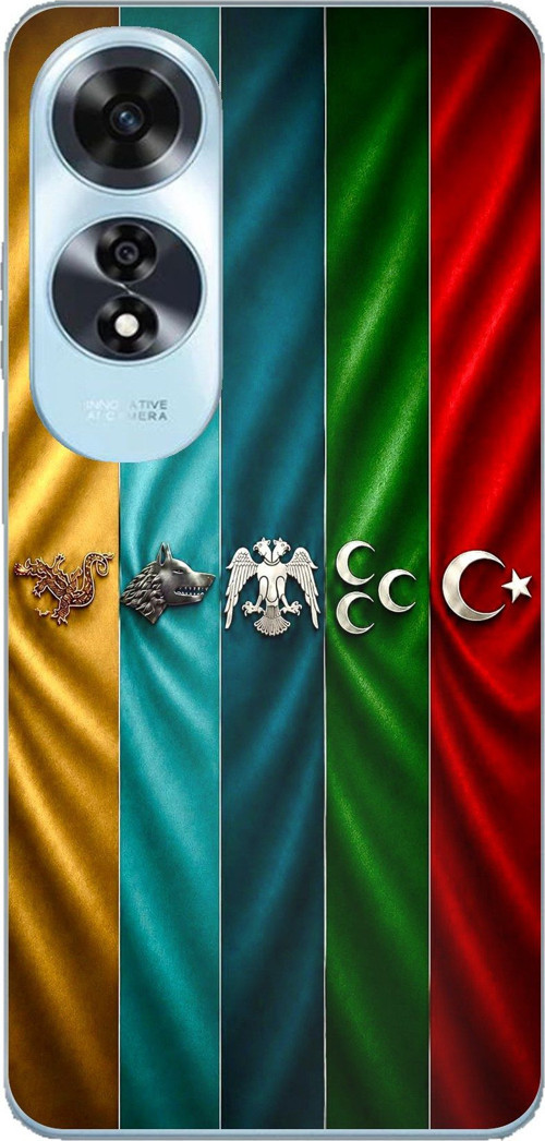 Oppo A60 Uyumlu Tarihi Türk Devletleri Bayrakları Baskılı Silikon Kılıf