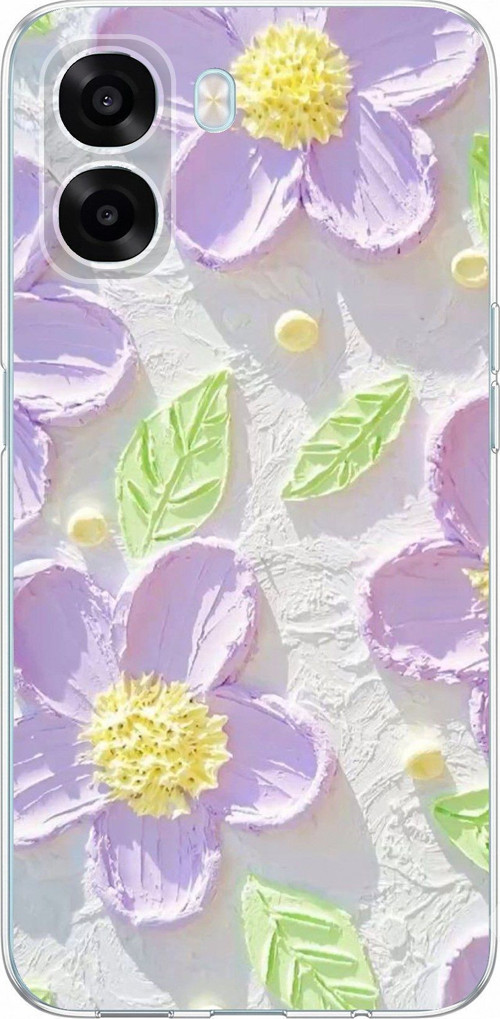 Oppo A6T - A6X Uyumlu Mor Papatyalar Sulu Boya Baskılı Silikon Kılıf