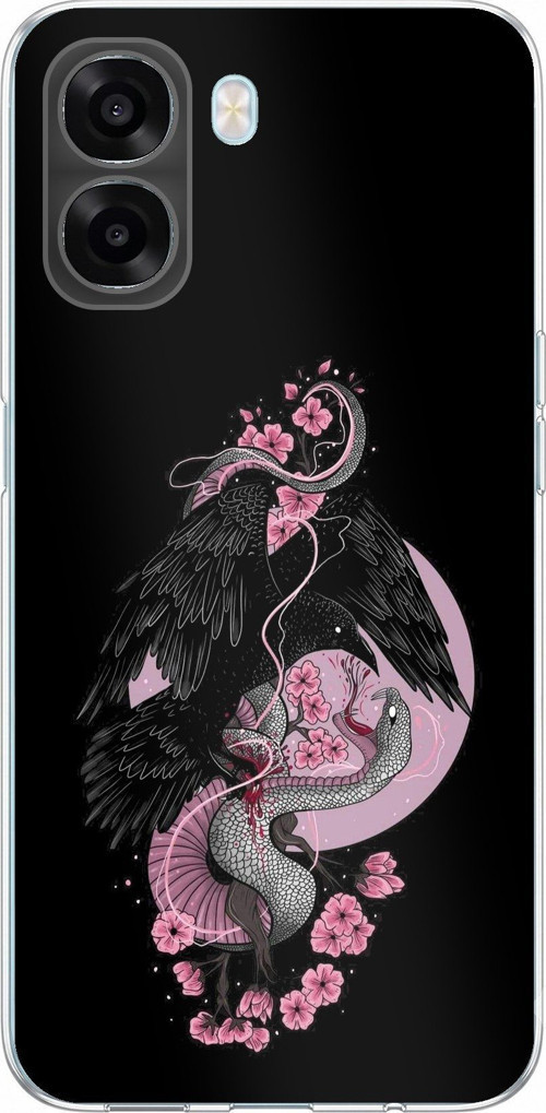 Oppo A6T - A6X Uyumlu Pembe Siyah Yılan Baskılı Silikon Kılıf