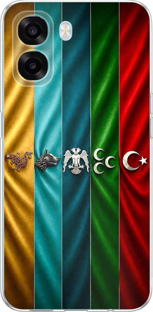 Oppo A6T - A6X Uyumlu Tarihi Türk Devletleri Bayrakları Baskılı Silikon Kılıf
