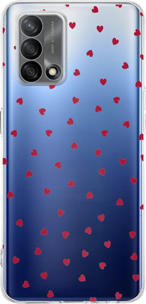 OPPO A74 Uyumlu Kırmızı Kalpler Tasarımlı Baskılı Silikon Kılıf