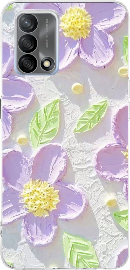 OPPO A74 Uyumlu Mor Papatyalar Sulu Boya Baskılı Silikon Kılıf