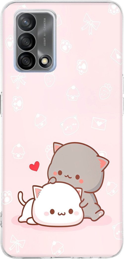 OPPO A74 Uyumlu Sevimli ve Remontik Kediler Baskılı Silikon Kılıf