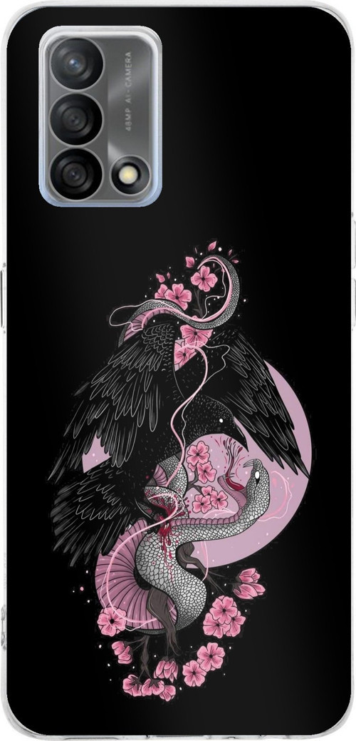 OPPO A74 Uyumlu Pembe Siyah Yılan Baskılı Silikon Kılıf
