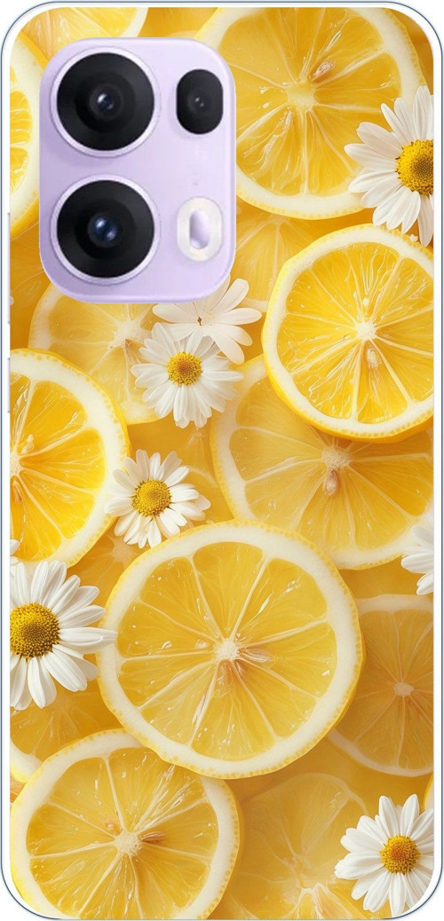 OPPO Reno 13 PRO Uyumlu Limon Dilimleri ve Papatya Desenli Baskılı Silikon Kılıf