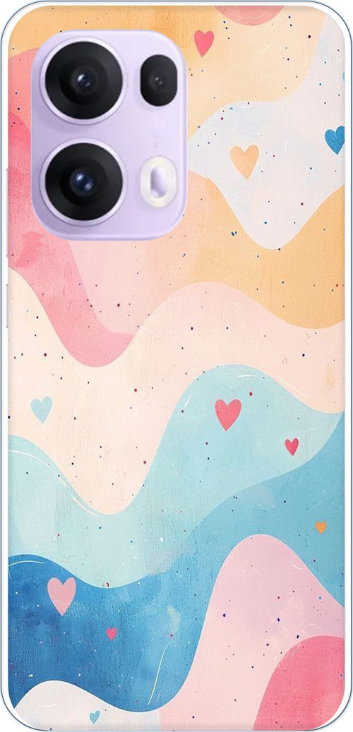 OPPO Reno 13 PRO Uyumlu Pastel Renkli Dalgalı ve Kalp Baskılı Silikon Kılıf