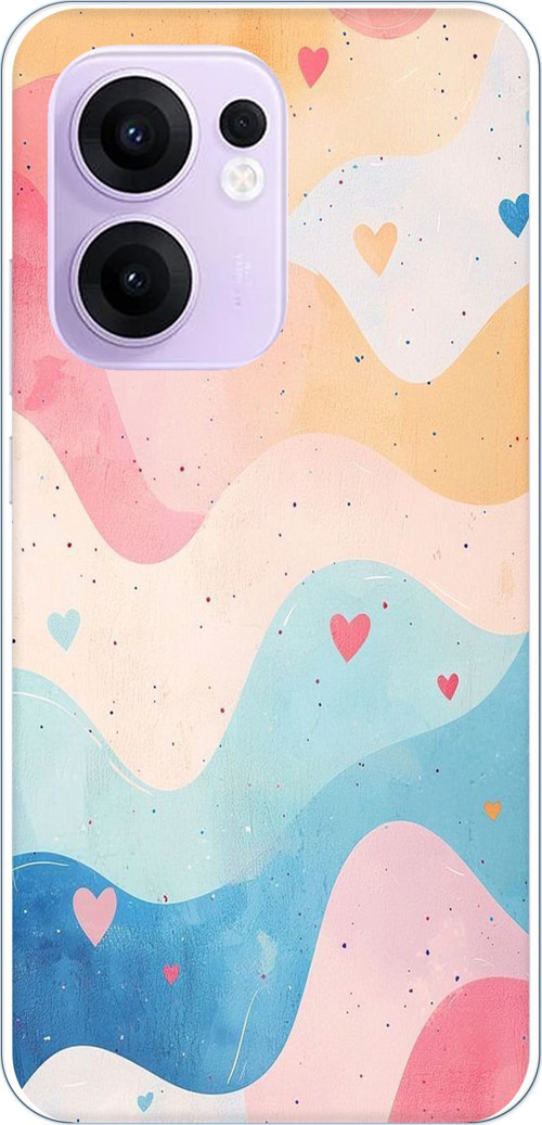 OPPO Reno 13F Uyumlu Pastel Renkli Dalgalı ve Kalp Baskılı Silikon Kılıf
