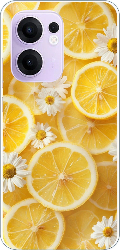 OPPO Reno 13F Uyumlu Limon Dilimleri ve Papatya Desenli Baskılı Silikon Kılıf