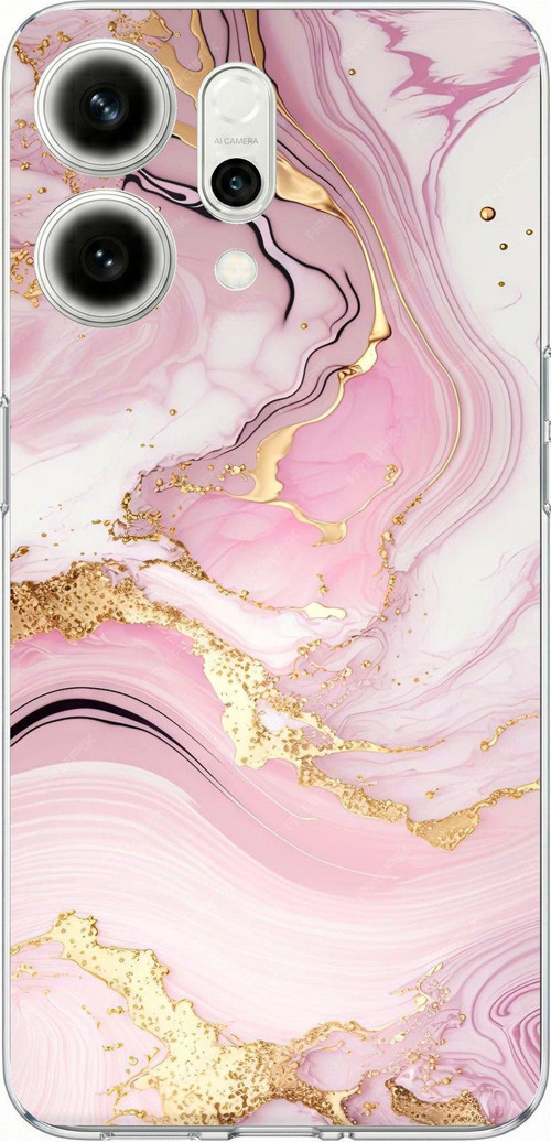 Oppo Reno 14 5G Uyumlu Pembe Mermer Baskılı Silikon Kılıf