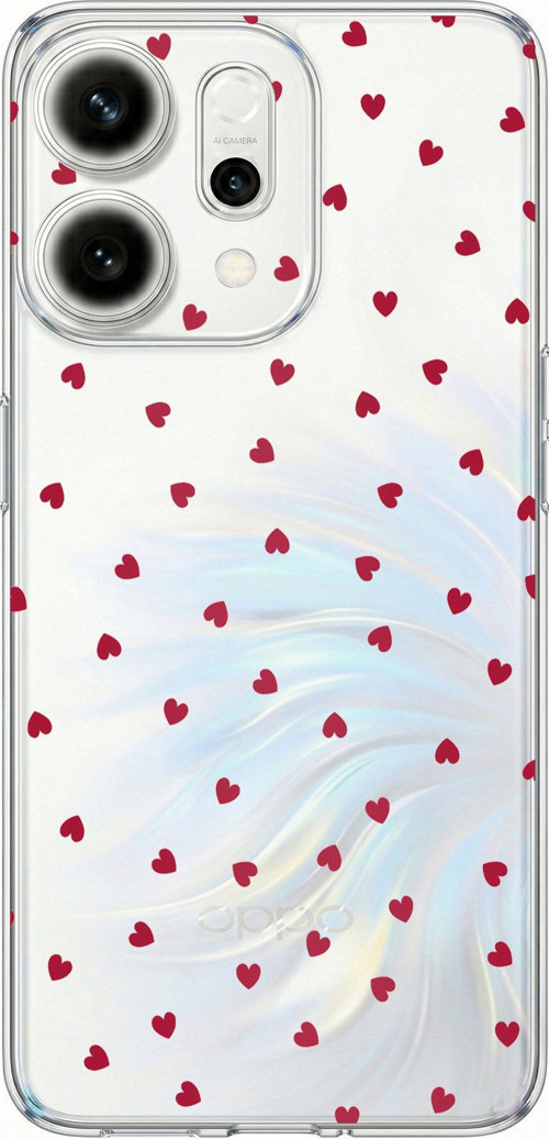 Oppo Reno 14 5G Uyumlu Kırmızı Kalpler Tasarımlı Baskılı Silikon Kılıf