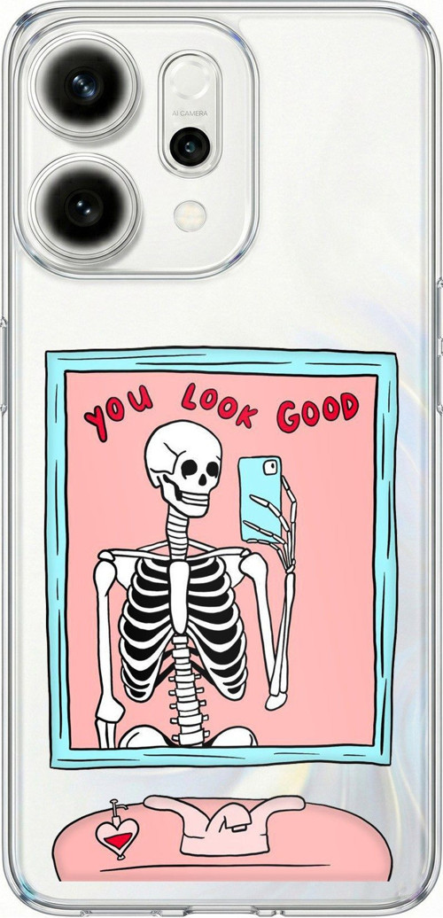 Oppo Reno 14 5G Uyumlu You Look Good İskelet Tasarımlı Baskılı Silikon Kılıf