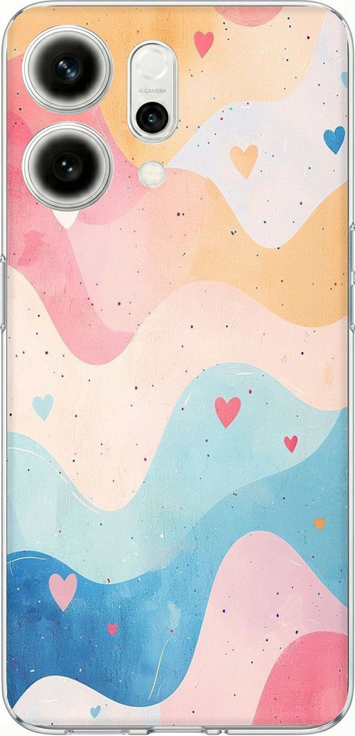 Oppo Reno 14 5G Uyumlu Pastel Renkli Dalgalı ve Kalp Baskılı Silikon Kılıf