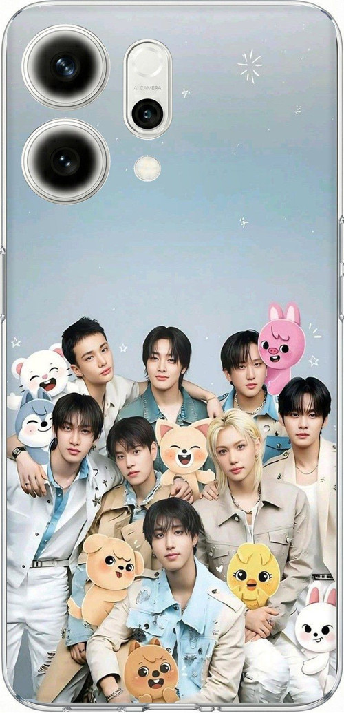 Oppo Reno 14 5G Uyumlu Tray Kids K-Pop Grubu ve SKZOO Temalı Baskılı Silikon Kılıf