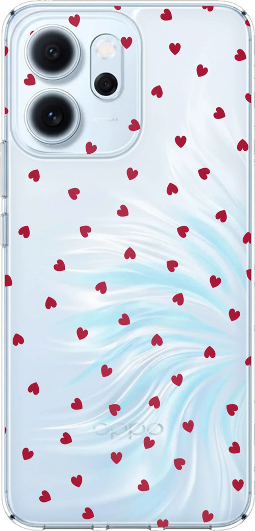OPPO Reno 14F Uyumlu Kırmızı Kalpler Tasarımlı Baskılı Silikon Kılıf