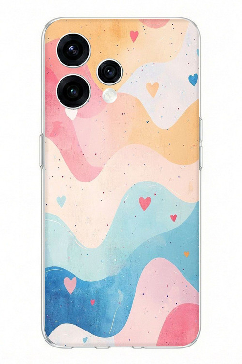 OPPO Reno 15 - Reno 15F Uyumlu Pastel Renkli Dalgalı ve Kalp Baskılı Silikon Kılıf