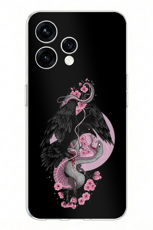 OPPO Reno 15 - Reno 15F Uyumlu Pembe Siyah Yılan Baskılı Silikon Kılıf