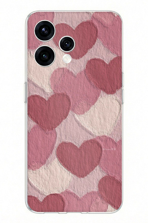 OPPO Reno 15 - Reno 15F Uyumlu Pastel Gül Kurusu ve Pembe Kalpli Baskılı Silikon Kılıf