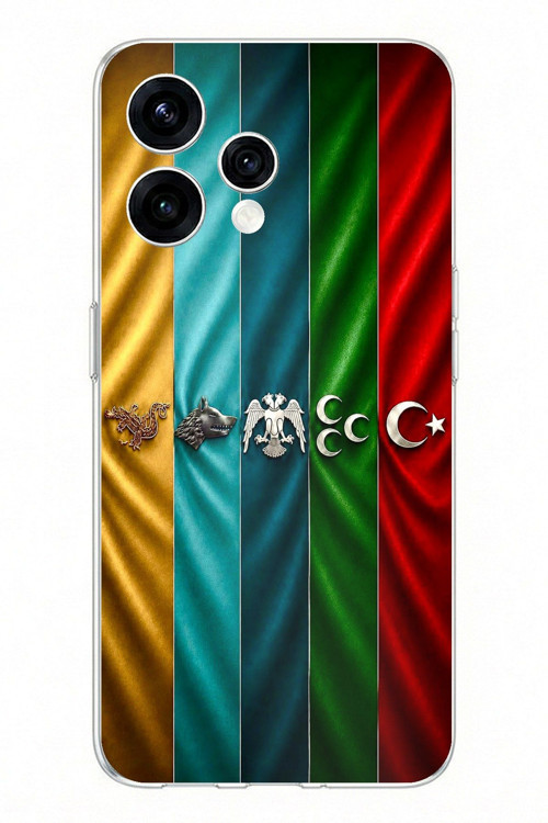 OPPO Reno 15 - Reno 15F Uyumlu Tarihi Türk Devletleri Bayrakları Baskılı Silikon Kılıf