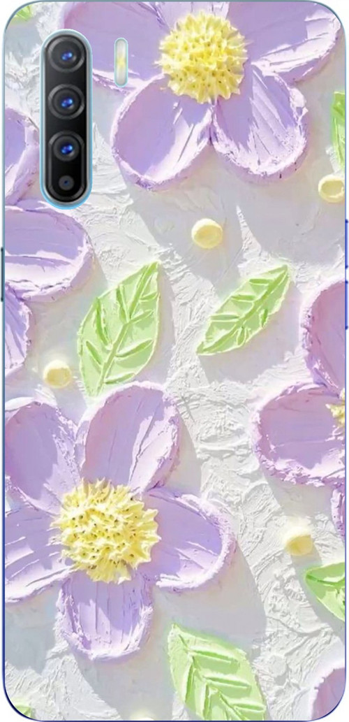 Oppo Reno 3-A91 Uyumlu Mor Papatyalar Sulu Boya Baskılı Silikon Kılıf