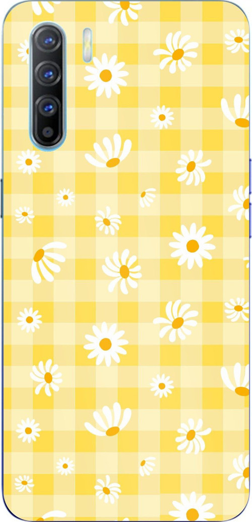 Oppo Reno 3-A91 Uyumlu Sarı Papatya Bahçesi Baskılı Silikon Kılıf